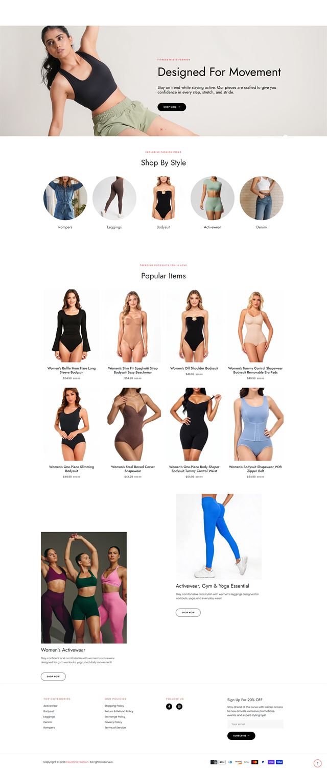 Shopify Store Development - a full-page storefront for a womenswear brand with a movement-led hero